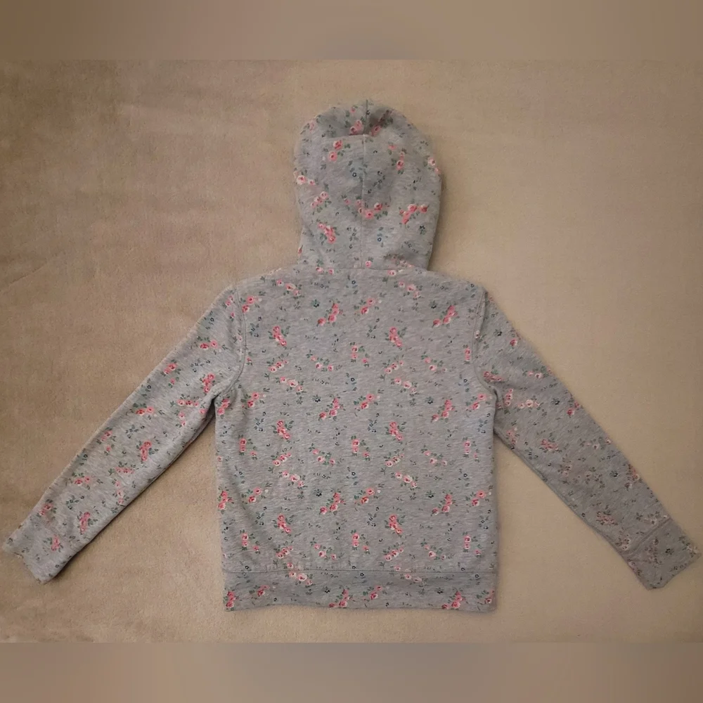 Gap Girl Floral Gray Sherpa Lined Hoodie Size XXL (14-16)